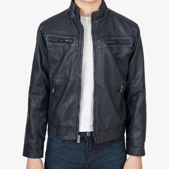 X-RAY Boy's Stand Up Collar Moto-Jacket, Faux Leather w/Sherpa Lining, - Picture 1 of 8